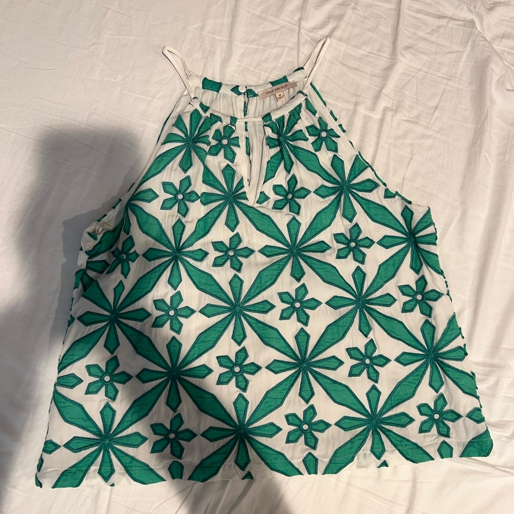 Green Floral Sleeveless Top